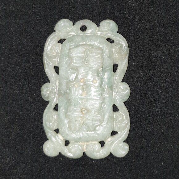Vintage Antique Hand-Carved Double-Sided Jade Blessing Talisman Plaque Pendant - Picture 3 of 13